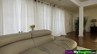 stepdad fucks both stepdaughters' tight wet pussies and they swallow his load to keep him home