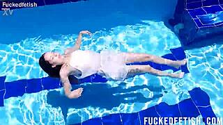 skinny yessica bunny rubs her shaved wet pussy underwater after contractions!