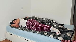 hey babe check out this foot fetish brunette sucking toes in morning socks