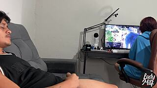 brazilian skinny latina catches bf jerking huge cock, rides him wildly