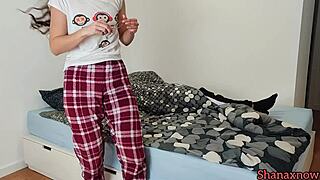 hey babe check out this foot fetish brunette sucking toes in morning socks