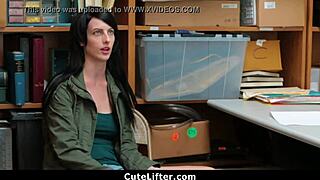 Skinny teen office burglar stripped naked and fucked hard by punishing police officer in garage