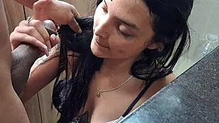 Brandy's chubby latina lips wrap tight around thick mature cock