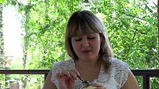 Chubby milf indulges in outdoor mukbang with fat belly focus for asmr food fetish fans