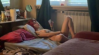 Horny redhead girlfriend's hairy pussy fingered then fucked doggystyle quickie