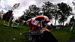 that old biker saw my skirt flip up on the bike ride and shot his load outside