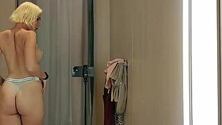 hey wanna see her try on sheer latex outfits flashing pussy in public changing room?