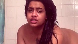 Amateur babe with big ass and tits fucks dildo in steamy shower solo