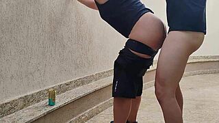 Sapatão machuda screams as friend rams cock deep in juicy pussy ripping clothes garage quickie