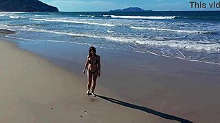 Redhead Latina Pornstar Flashes Big Tits During Beach Voyeur Walk In Public Sun