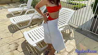 sexy colombian bikini babe flashes her huge tits and ass poolside then 69s and rides you hard at home 🔥🍑