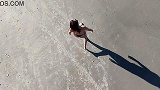 Redhead Latina Pornstar Flashes Big Tits During Beach Voyeur Walk In Public Sun