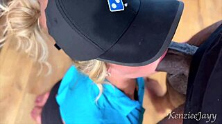 delivery girl ready for bbc face glazing after pizza drop?