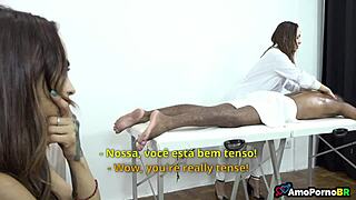 took my big tit wife to my fave masseuse for anal threesome pounding