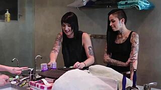 tattoo lesbians dive into wild group pussy licking orgy