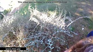 Blonde teen girlfriend public outdoor sex cums with friend pov