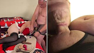 Granny Carmen feels the holiday thrill cramming dildo deep then sucking cock hard in July heat