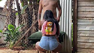 Young Brazilian pretinha sucks and gives tight ass outdoors without wife seeing