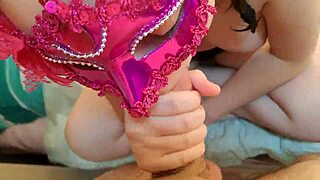 Another Passionate Blowjob from Cute Masked Student Couple in Missionary