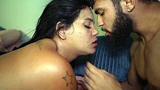 whoa these big natural tits bounce wild fucking two monster cocks!!