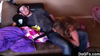 Lucky guy wakes to girlfriend's early morning blowjob and fingering