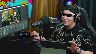 A Branquinha Bends Over Podcast Table Revealing Huge Pussy In Tiny Panties