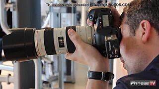 Trish Stratus trains hard inside fitness on location