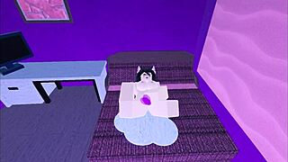 Watch this cute Roblox neko girl fuck herself wildly on bed!