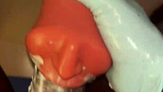 she pulls on stockings and deepthroats her sex toy like a slave until nasty