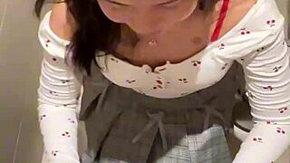 my cute 18yo asian gf slurps my huge cock in public toilet till massive facial