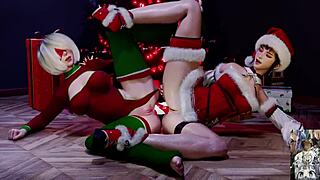 tight bald teen eve + 2b xmas double dildo anal squirt fest 🎄💦