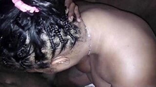 Chubby brunette bbw ebony gets her fat ass and big tits barebacked by monster black cock in sauna