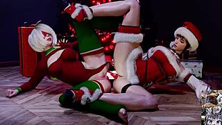 tight bald teen eve + 2b xmas double dildo anal squirt fest 🎄💦