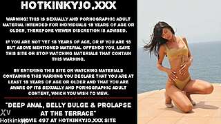 I Can't Believe How Deep That Anal Toy Bulges Her Belly on the Balcony Prolapse Show