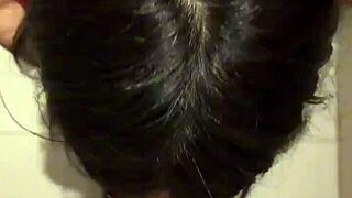 my cute 18yo asian gf slurps my huge cock in public toilet till massive facial