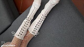 Perfect-Assed Milf Feels Irresistible in High-Heeled Boots Fishnets