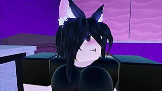 Watch this cute Roblox neko girl fuck herself wildly on bed!