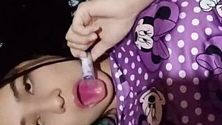 horny latina neighbor bursts in, catches white guy jerking and joins his dirty toy play