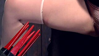 redhead slave begs for more torment in her straitjacket with choking and whipping