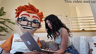 black-haired harley haze toys her shaved pussy then rides big cock for cumshot finish