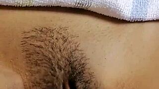 hairy pussy gets masturbated fucked creampied then shaved smooth