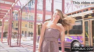 hey wanna see this blonde flashing her skirt upskirt on the street?