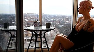 imagine morning coffee turning into public cunnilingus on sexy tattoo blonde with big tits and deepthroat cumswap