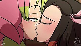 nezuko from demon slayer in lesbian monster vagina play 👹👅