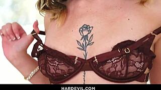 Petite Brunette Chanel Camryn Teases and Sucks Two Monster Cocks Deep