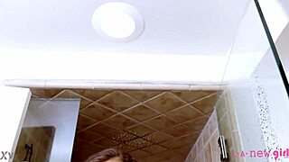 that attractive brunette teen 18+ steps into the shower letting water cascade over her petite frame