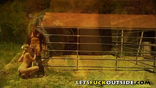 Country Couple in Costumes Fucks Passionately Outside in Public View