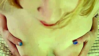 pretty blonde alice klay rides cock hard moaning close-up till she tries hot cum