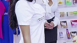 Two Big Tits Bitches in Lingerie Fucked Bareback by Older Guys in Store