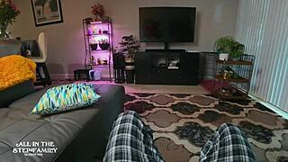 Step mom sells my gamestation for POV rides on my monster cock, cum on her big tits